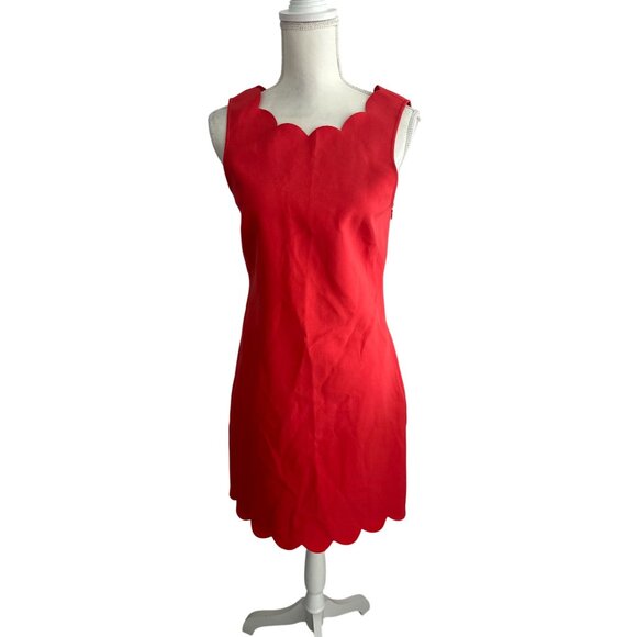 J CREW Red Scalloped Cocktail Dress Size US 6 - Picture 4 of 9